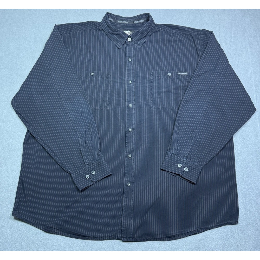 Harley Davidson Shirt Mens 3XL Black Pinstripes Big Eagle Embroidery Motorcycle